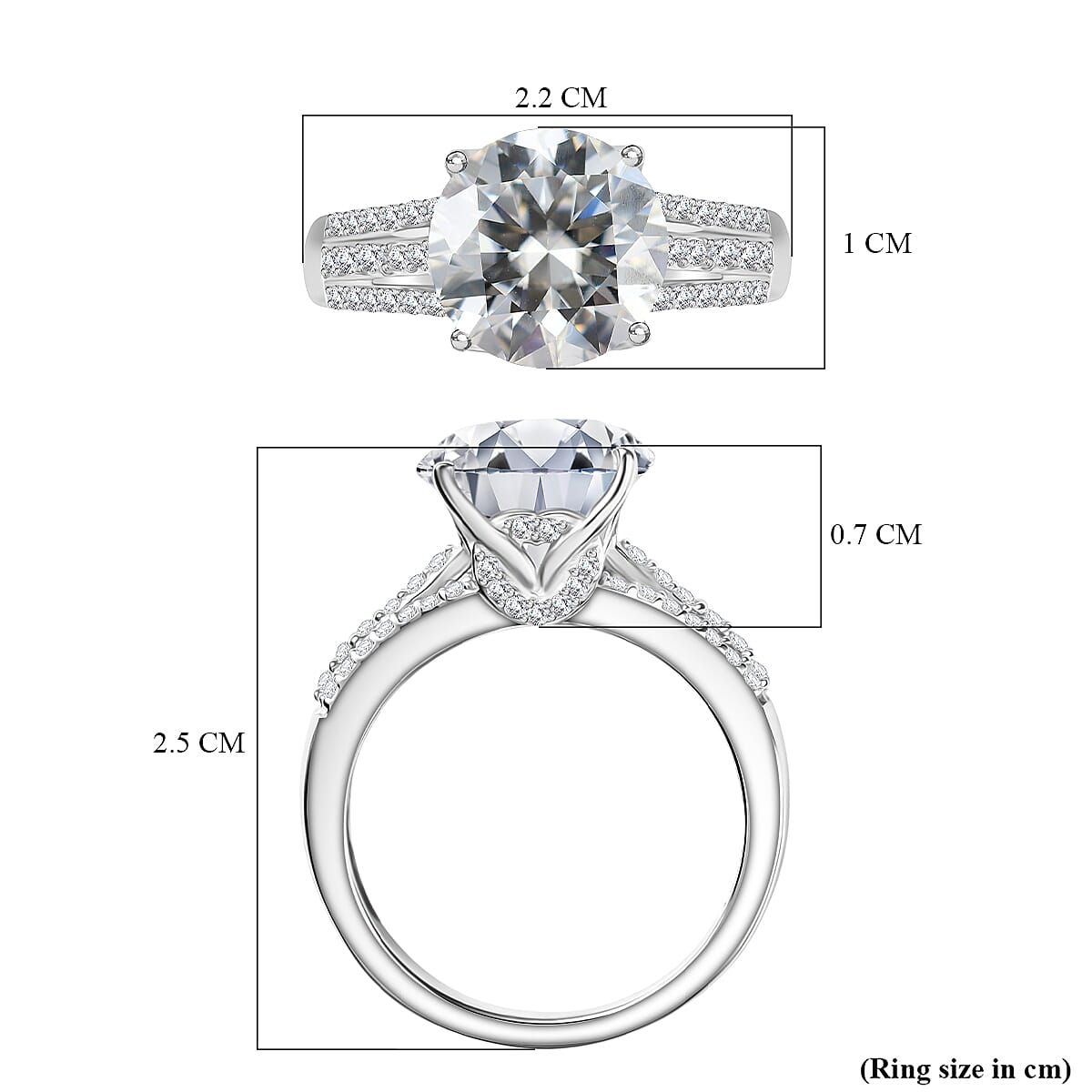 D'Joy Moissanite Ring in Rhodium Overlay Sterling Silver 3.94 Ct.