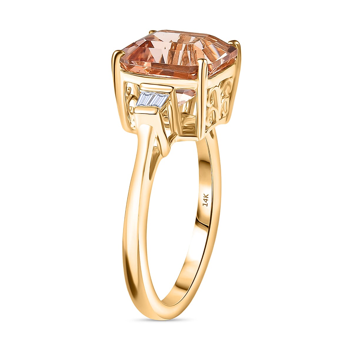 Luxoro 14K Yellow Gold AAA Asscher Cut Marropino Morganite & Natural Diamond Ring 4.82 Ct.