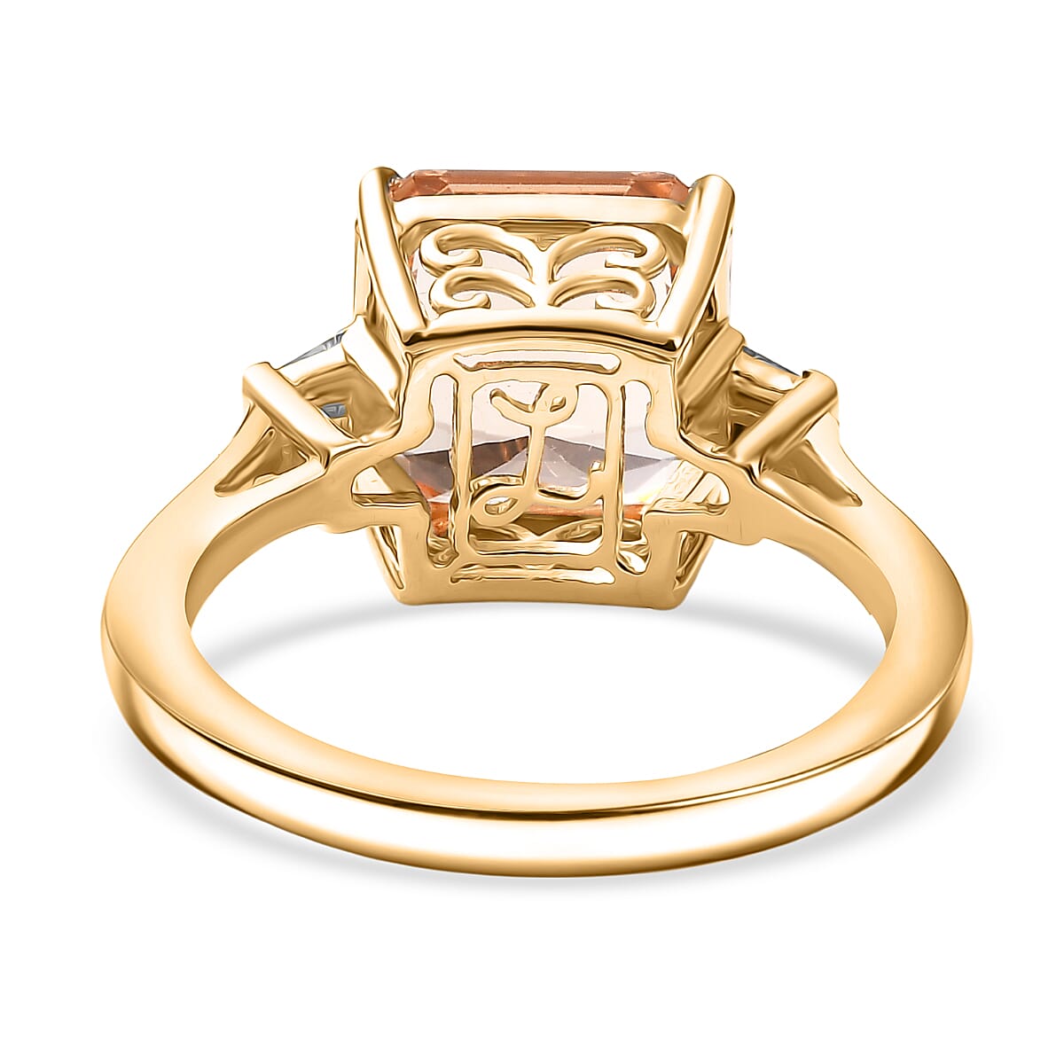Luxoro 14K Yellow Gold AAA Asscher Cut Marropino Morganite & Natural Diamond Ring 4.82 Ct.