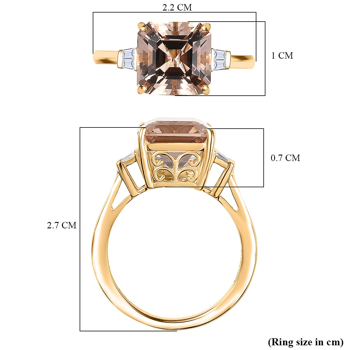 Luxoro 14K Yellow Gold AAA Asscher Cut Marropino Morganite & Natural Diamond Ring 4.82 Ct.