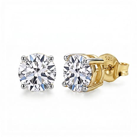 Luxuriant Lab Grown Diamond (SI-GH) Earring with Push Back in 18K Vermeil Yellow Gold Plated Sterling Silver 3.00 Ct.