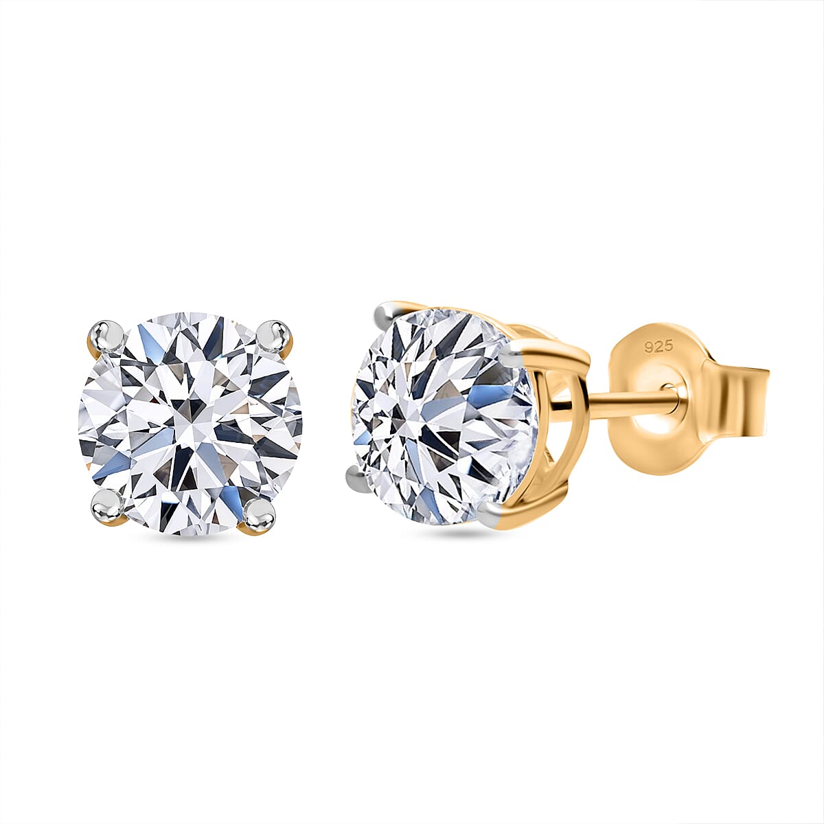 Luxuriant Lab Grown Diamond (SI-GH) Earring with Push Back in 18K Vermeil Yellow Gold Plated Sterling Silver 3.00 Ct.