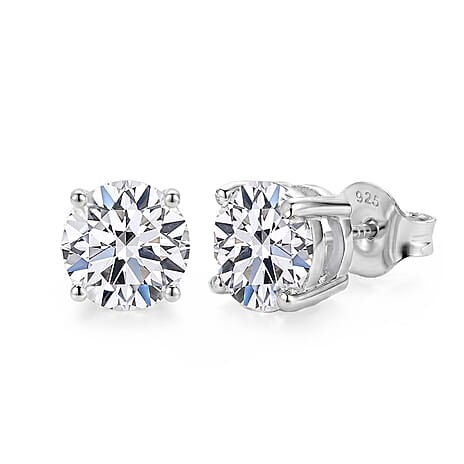 Luxuriant Lab Grown Diamond (SI-GH) Earring with Push Back in Rhodium Overlay Sterling Silver 3.00 Ct.