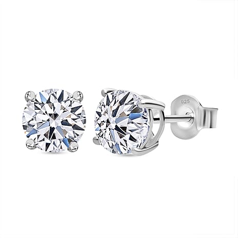 Luxuriant Lab Grown Diamond (SI-GH) Earring with Push Back in Rhodium Overlay Sterling Silver 3.00 Ct.