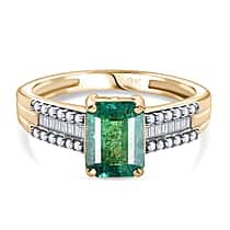 9K Yellow Gold AAA Premium Gemfields Emerald & Natural White Diamond Ring 1.89 Ct.