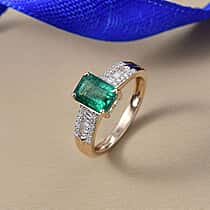 9K Yellow Gold AAA Premium Gemfields Emerald & Natural White Diamond Ring 1.89 Ct.