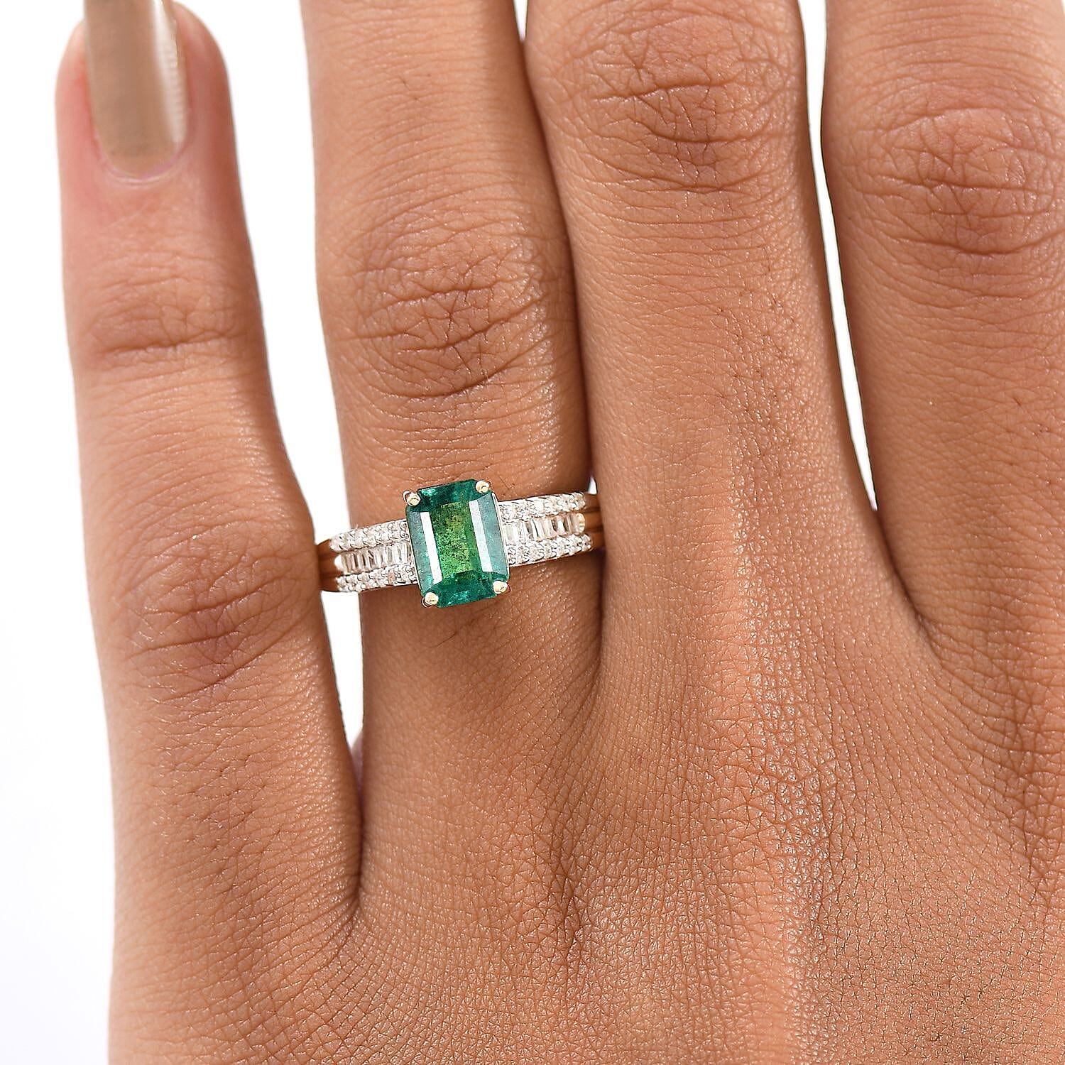 9K Yellow Gold AAA Premium Gemfields Emerald & Natural White Diamond Ring 1.89 Ct.