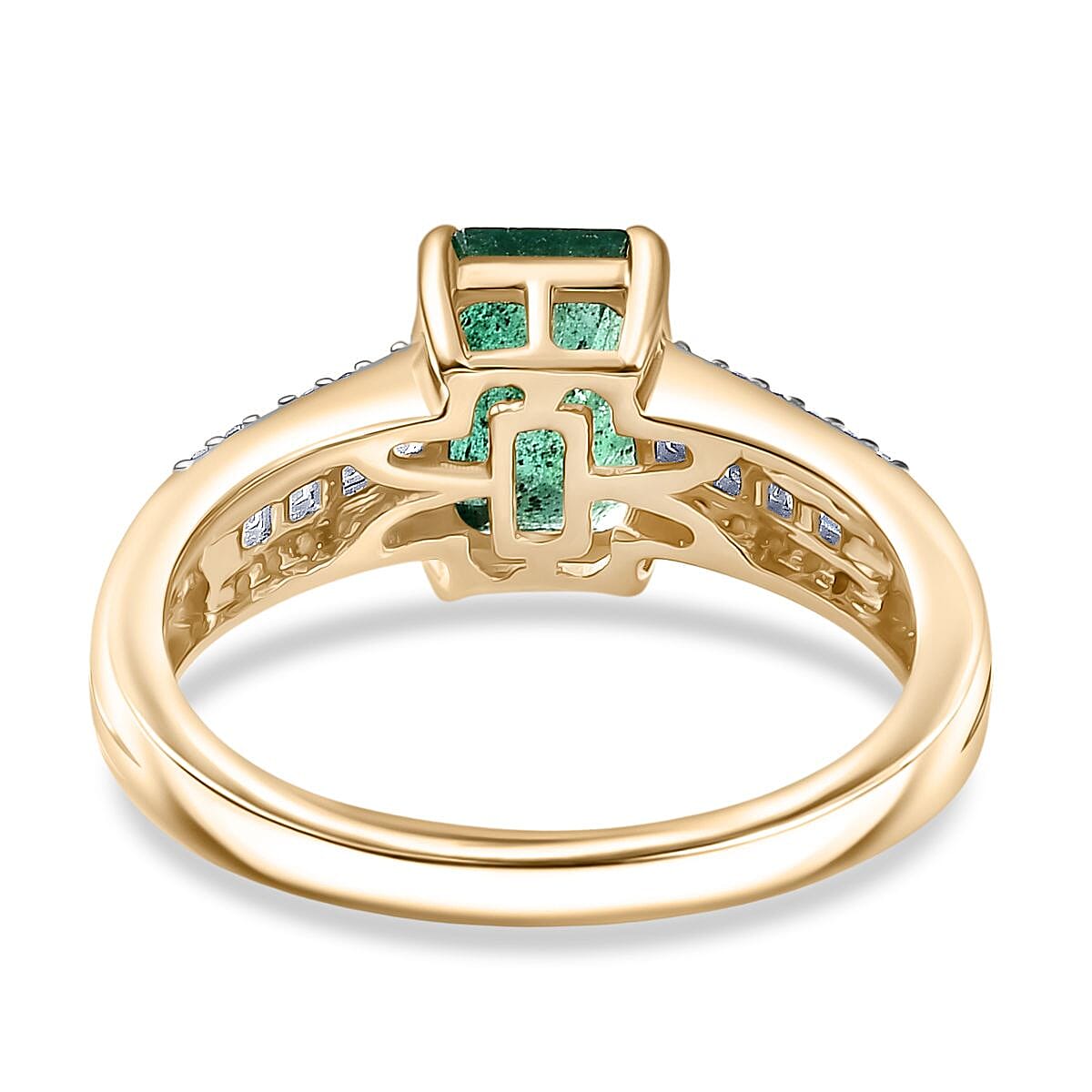 9K Yellow Gold AAA Premium Gemfields Emerald & Natural White Diamond Ring 1.89 Ct.