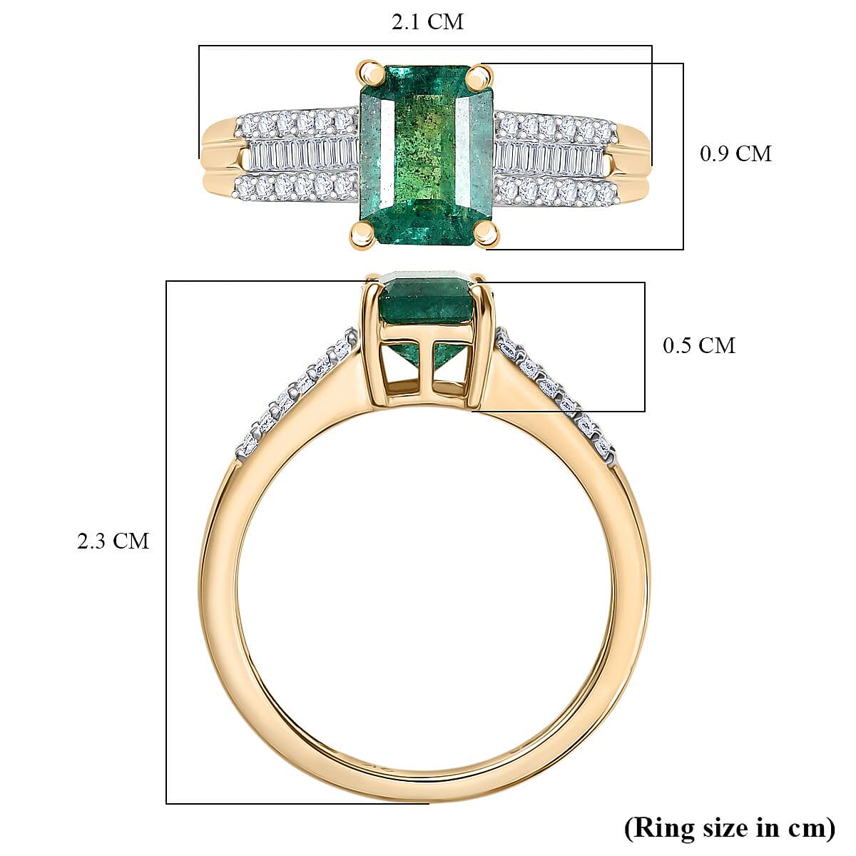9K Yellow Gold AAA Premium Gemfields Emerald & Natural White Diamond Ring 1.89 Ct.