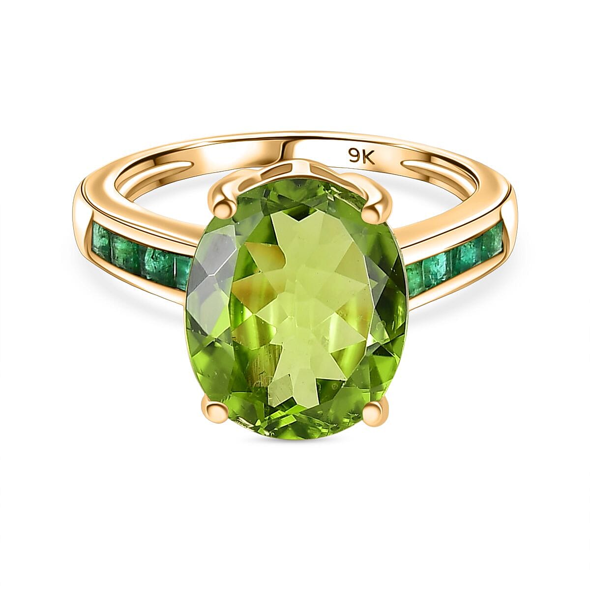 9K Yellow Gold AAA Peridot & Zambian Emerald Ring 4.90 Ct.