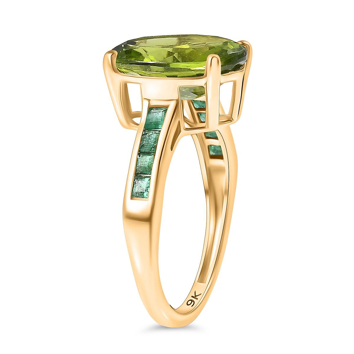 9K Yellow Gold AAA Peridot & Zambian Emerald Ring 4.90 Ct.