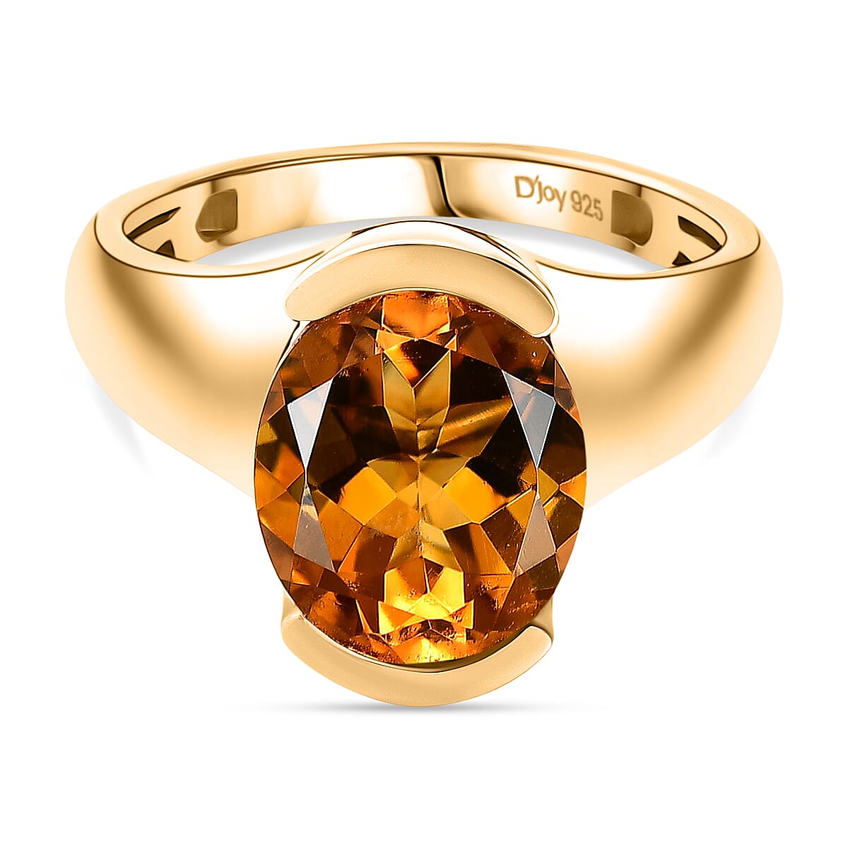 D'Joy Serra Gaucha Citrine Solitaire Ring in Yellow Gold Plated Sterling Silver 3.30 Ct.