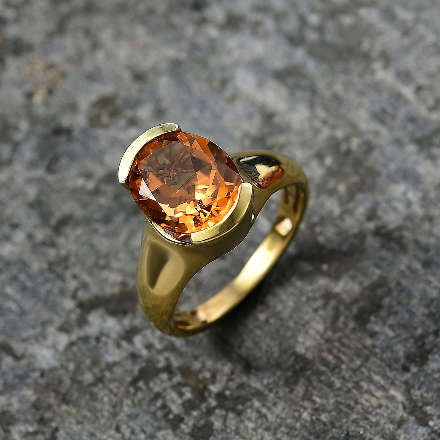 D'Joy Serra Gaucha Citrine Solitaire Ring in Yellow Gold Plated Sterling Silver 3.30 Ct.