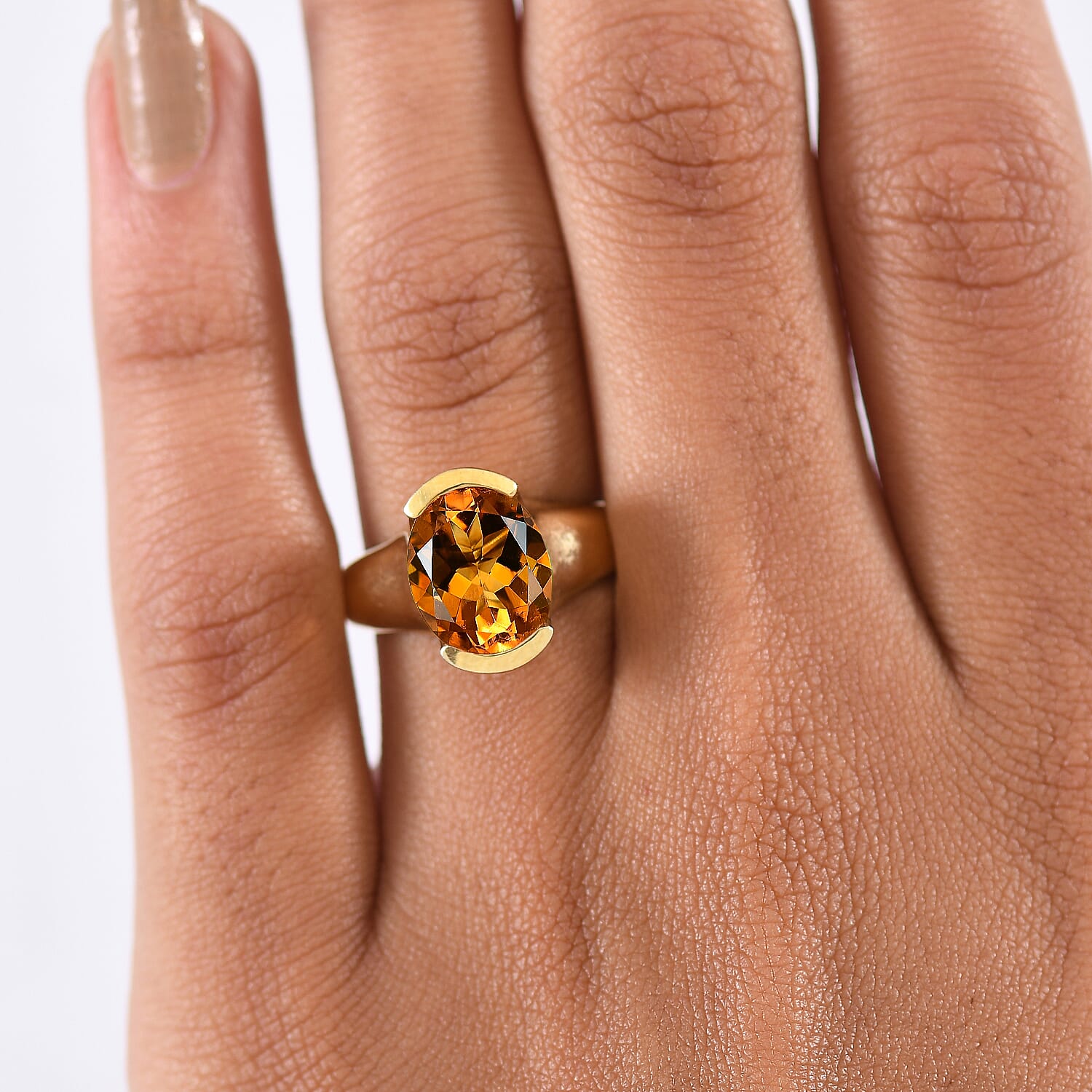 D'Joy Serra Gaucha Citrine Solitaire Ring in Yellow Gold Plated Sterling Silver 3.30 Ct.