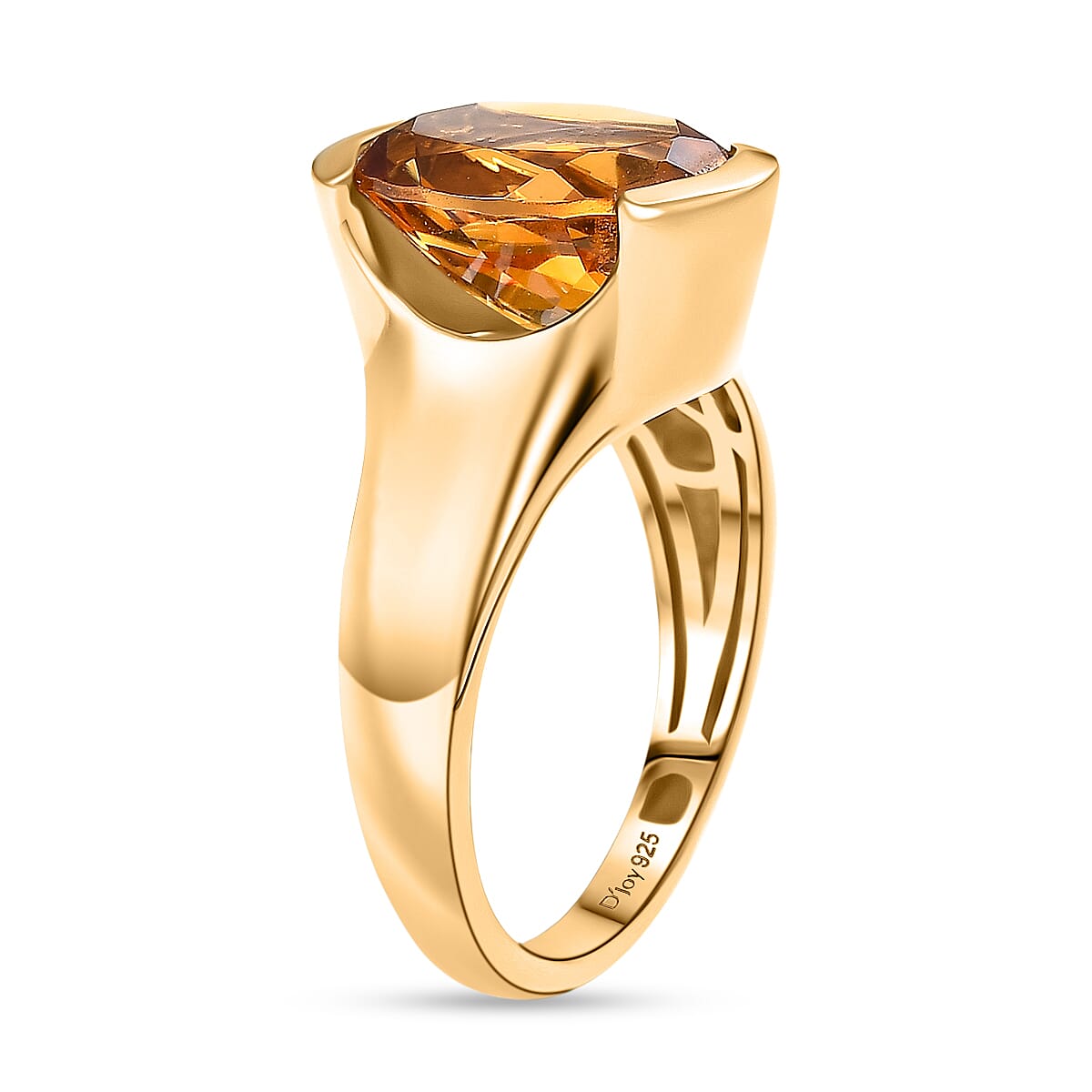 D'Joy Serra Gaucha Citrine Solitaire Ring in Yellow Gold Plated Sterling Silver 3.30 Ct.