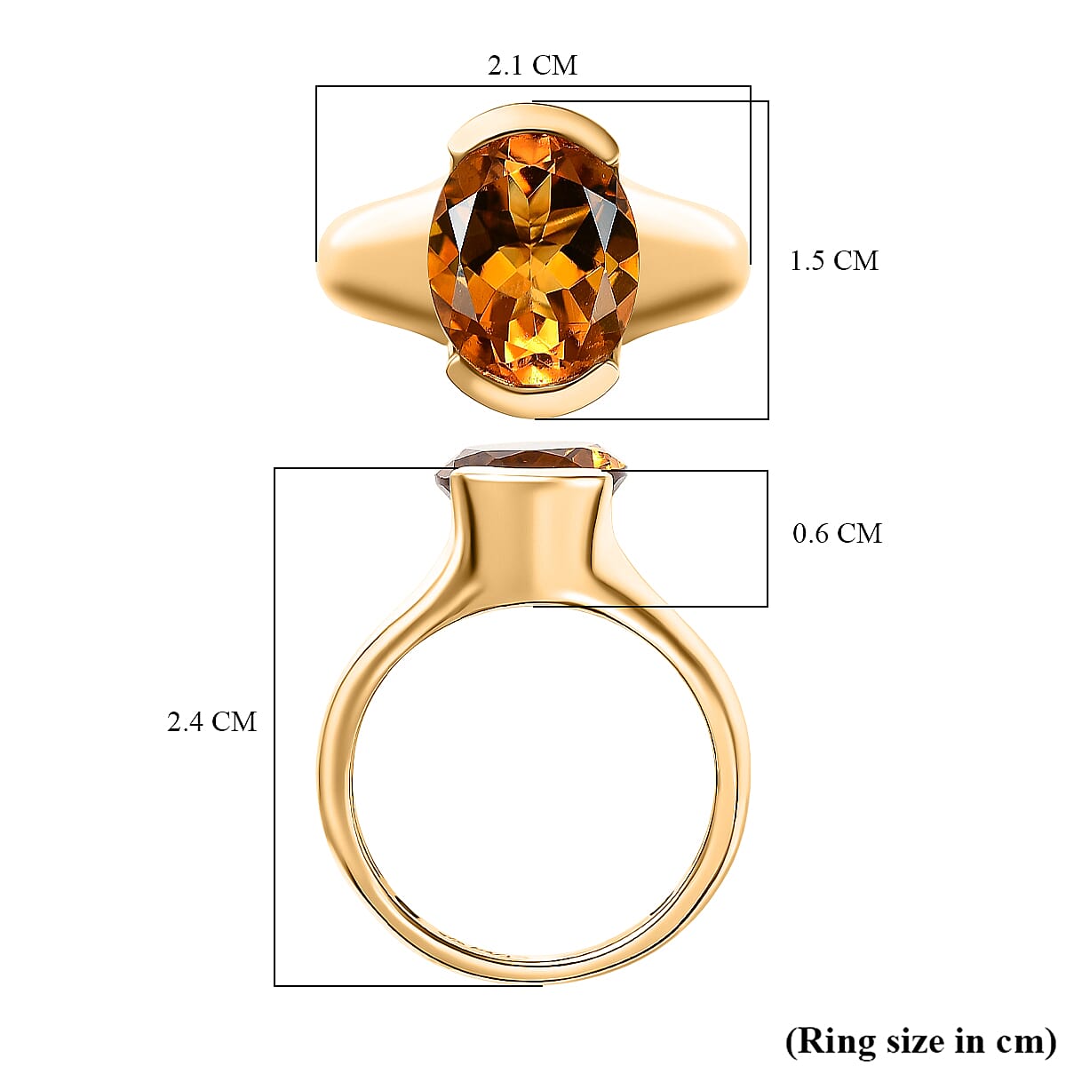 D'Joy Serra Gaucha Citrine Solitaire Ring in Yellow Gold Plated Sterling Silver 3.30 Ct.