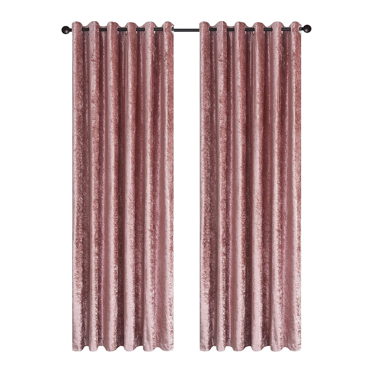 Crushed Velvet Eyelet Header Lined Curtains (229x168 cm) - Rose Gold