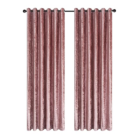 Crushed Velvet Eyelet Header Lined Curtains (229x168 cm) - Rose Gold