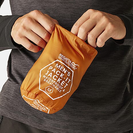 Regatta Mens Pack-It Waterproof Jacket (Size M) - Orange
