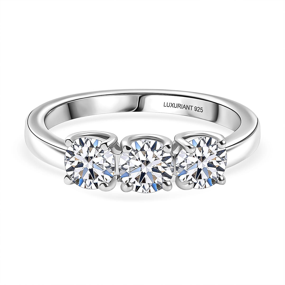 Luxuriant Lab Grown Diamond 3 Stone Ring in Sterling Silver
