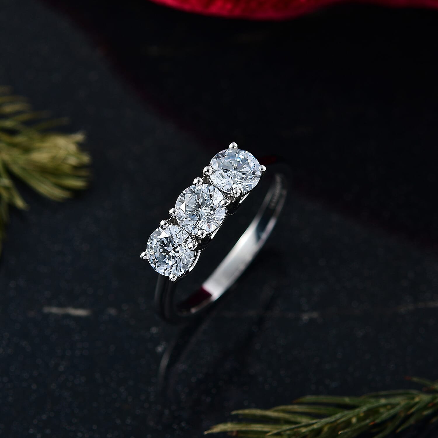 Luxuriant Lab Grown Diamond 3 Stone Ring in Sterling Silver