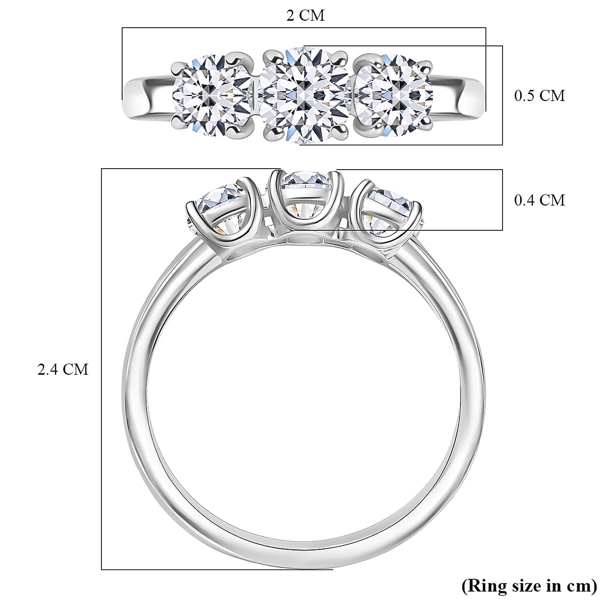 Luxuriant Lab Grown Diamond 3 Stone Ring in Sterling Silver