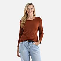 La Marey Viscose Classic Round Neck T-Shirt (Size S) - Brown