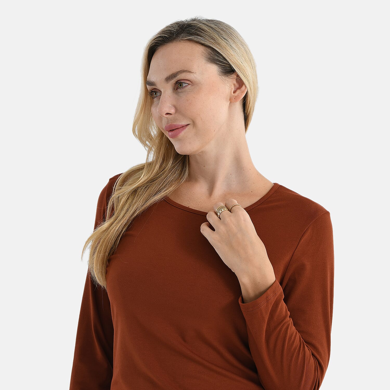 La Marey Viscose Classic Round Neck T-Shirt (Size L) - Brown