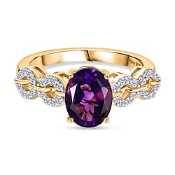 D'Joy African Amethyst White Zircon Main Stone With Side Stone Ring in Sterling Silver 2.077 Ct.