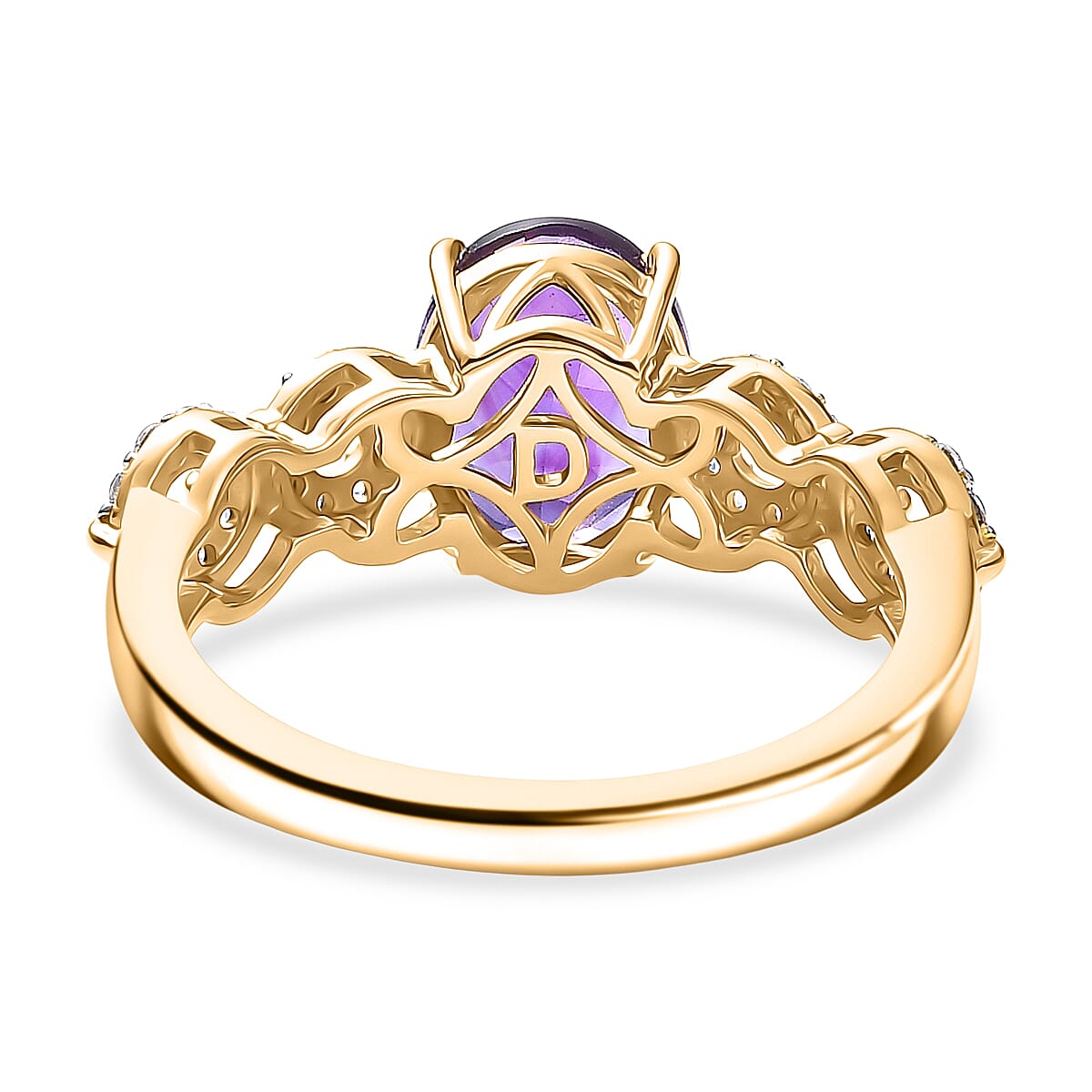 D'Joy African Amethyst, White Zircon Main Stone With Side Stone Ring in 18K YG VermeilSterling Silver  2.077  Ct.