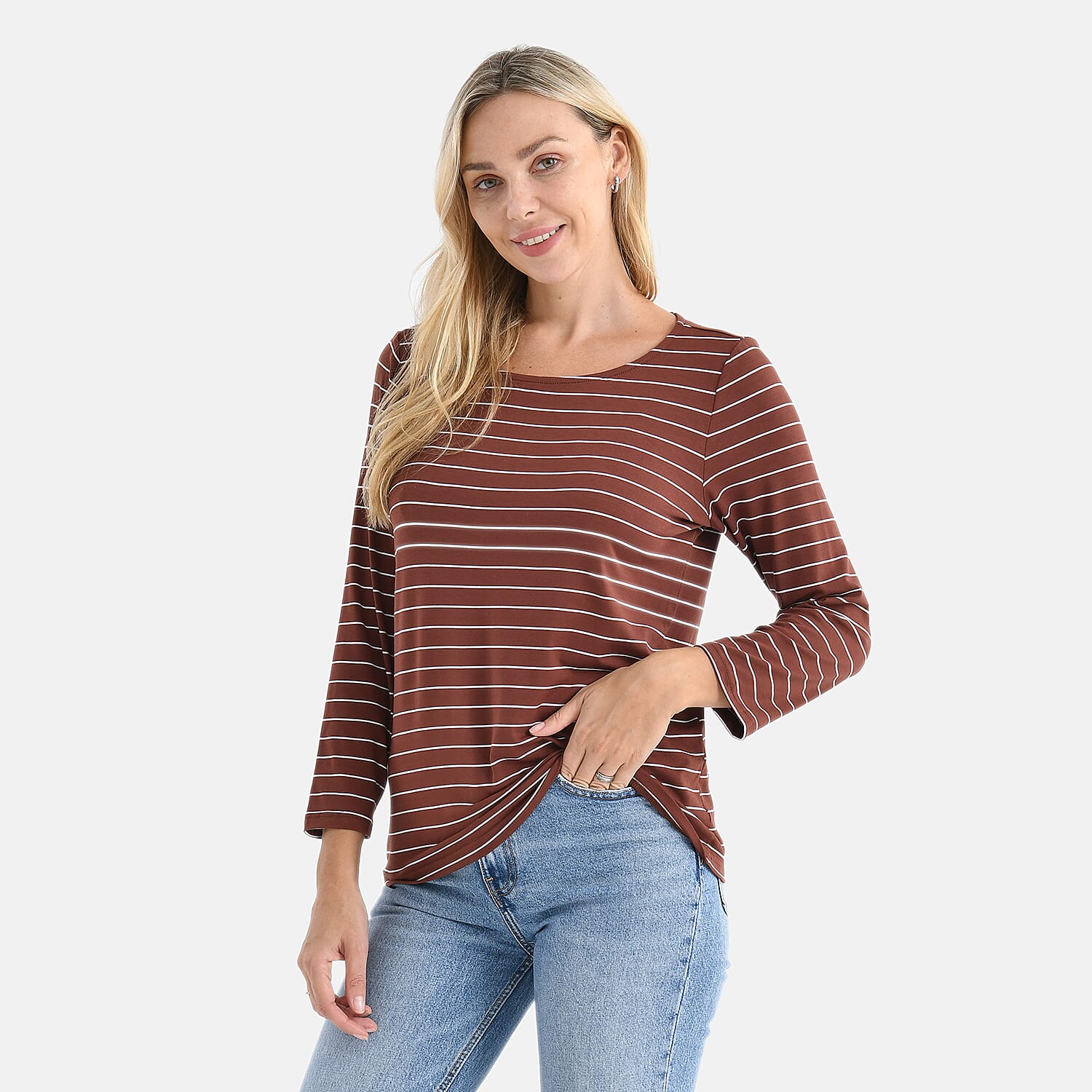 La Marey Stripe TShirt (Size - Medium) - Brown & White