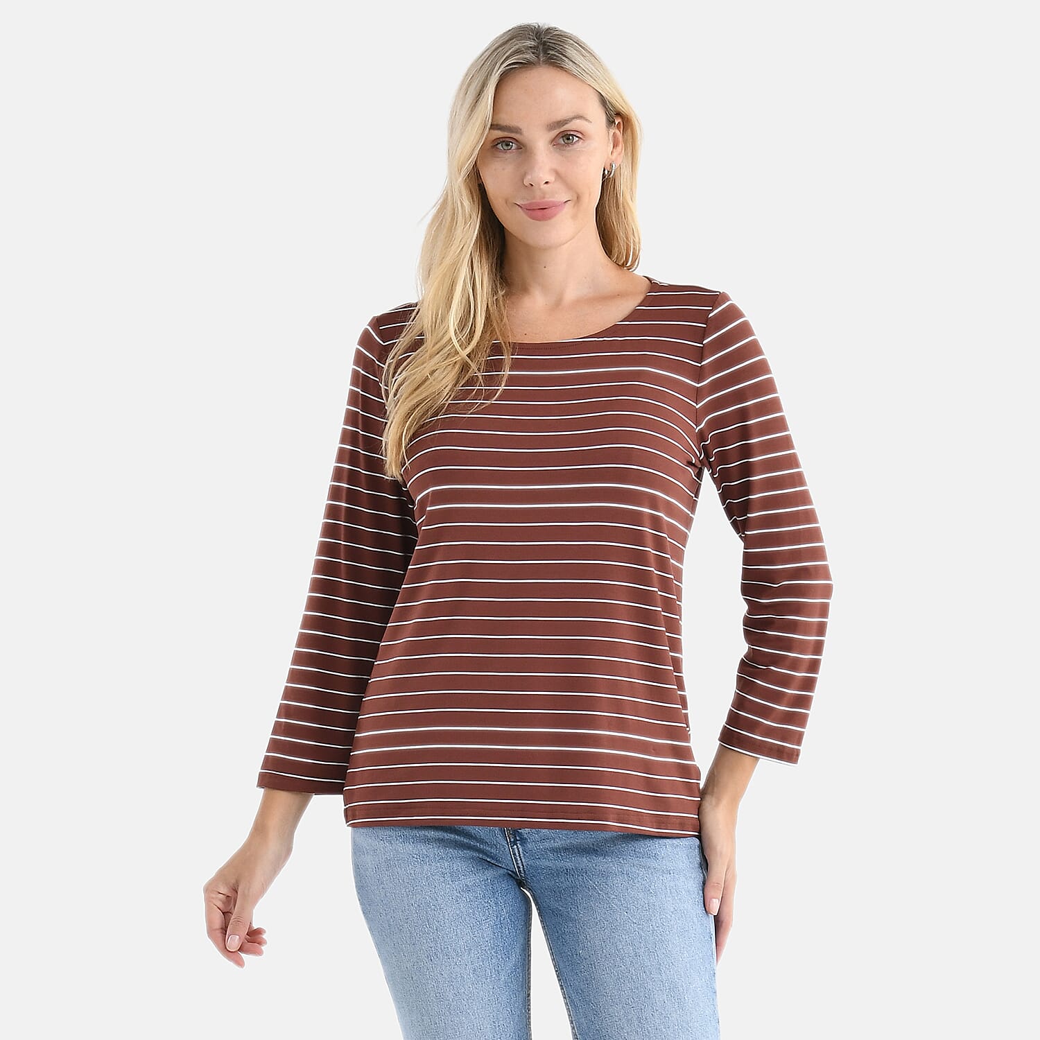 La Marey Viscose Stretch Top (Size 16 To 18) - Brown & White