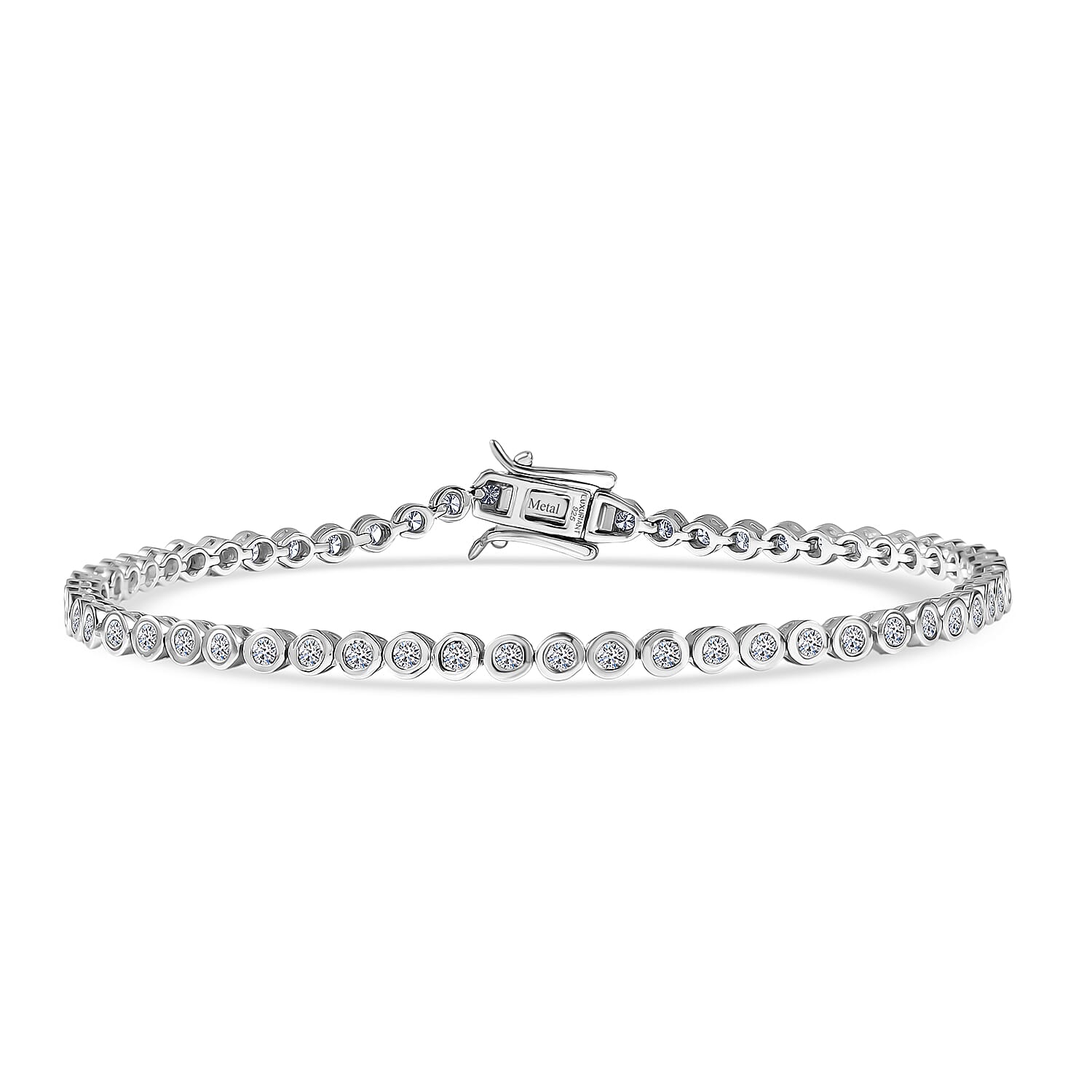 Luxuriant Lab Grown Diamond (SI-GH) Tennis Bracelet 1 Row (Size 7.5) with GB Lock Box in Rhodium Overlay Sterling Silver 2.07 Ct, Silver Wt. 8.06 Gms.