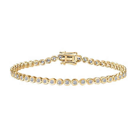 Luxuriant Lab Grown Diamond (SI-GH) Line Bracelet 1 Row (Size 7.5) with GB Lock Box in 18K Vermeil Yellow Gold Plated Sterling Silver 3.06 Ct, Silver Wt. 9.32 Gms.