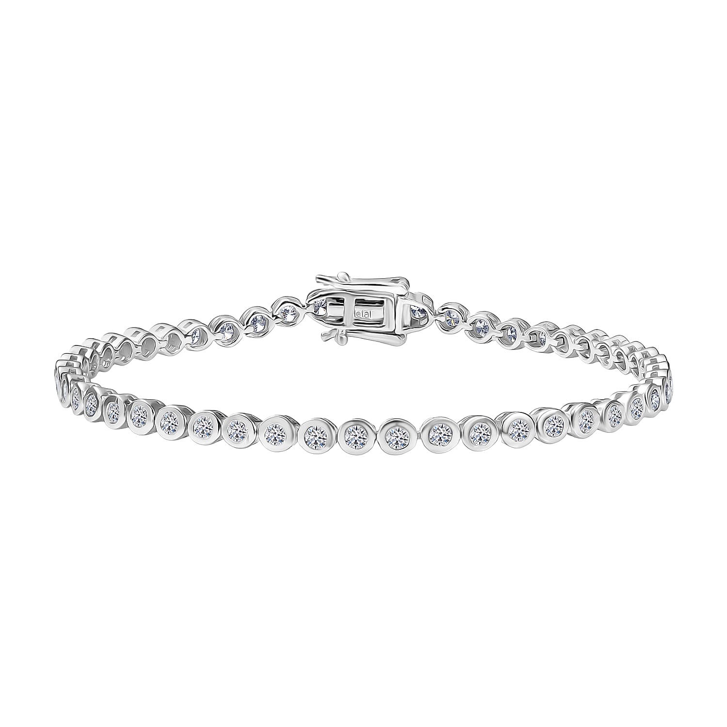 Luxuriant Lab Grown Diamond (SI-GH) Line Bracelet 1 Row (Size 7.5) with GB Lock Box in Rhodium Overlay Sterling Silver 3.06 Ct, Silver Wt. 9.32 Gms.