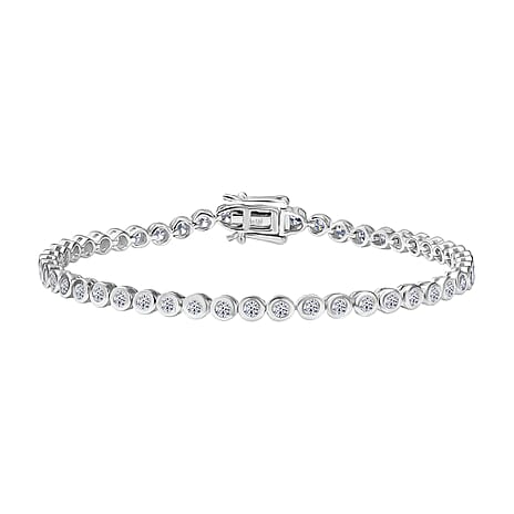 Luxuriant Lab Grown Diamond (SI-GH) Line Bracelet 1 Row (Size 7.5) with GB Lock Box in Rhodium Overlay Sterling Silver 3.06 Ct, Silver Wt. 9.32 Gms.