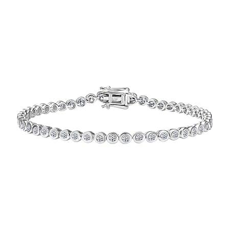 LUXURIANT 3 Ct. Lab Grown Diamond Tennis Bracelet 1 Row (Size 7.5) with GB Lock Box in Rhodium Overlay Sterling Silver (SI-GH) LUXURIANT 3 Ct. Lab Grown Diamond Tennis Bracelet 1 Row (Size 7.5) with GB Lock Box in Rhodium Overlay Sterling Silver (SI-GH)