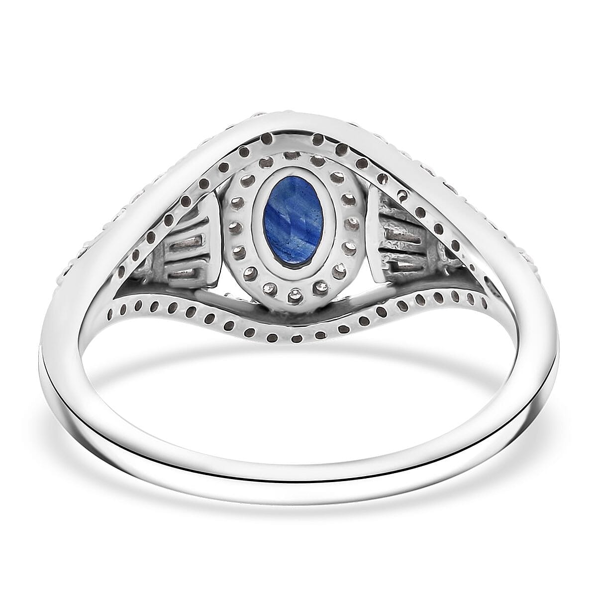 D'Joy Kanchanaburi Blue Sapphire & Moissanite Ring in Rhodium Overlay Sterling Silver 1.21 Ct.
