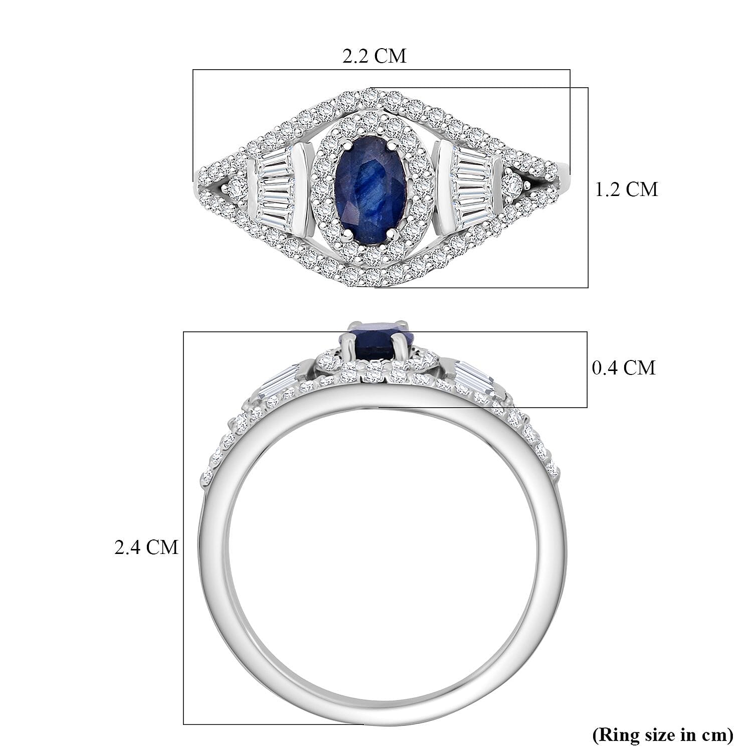 D'Joy Kanchanaburi Blue Sapphire & Moissanite Ring in Rhodium Overlay Sterling Silver 1.21 Ct.