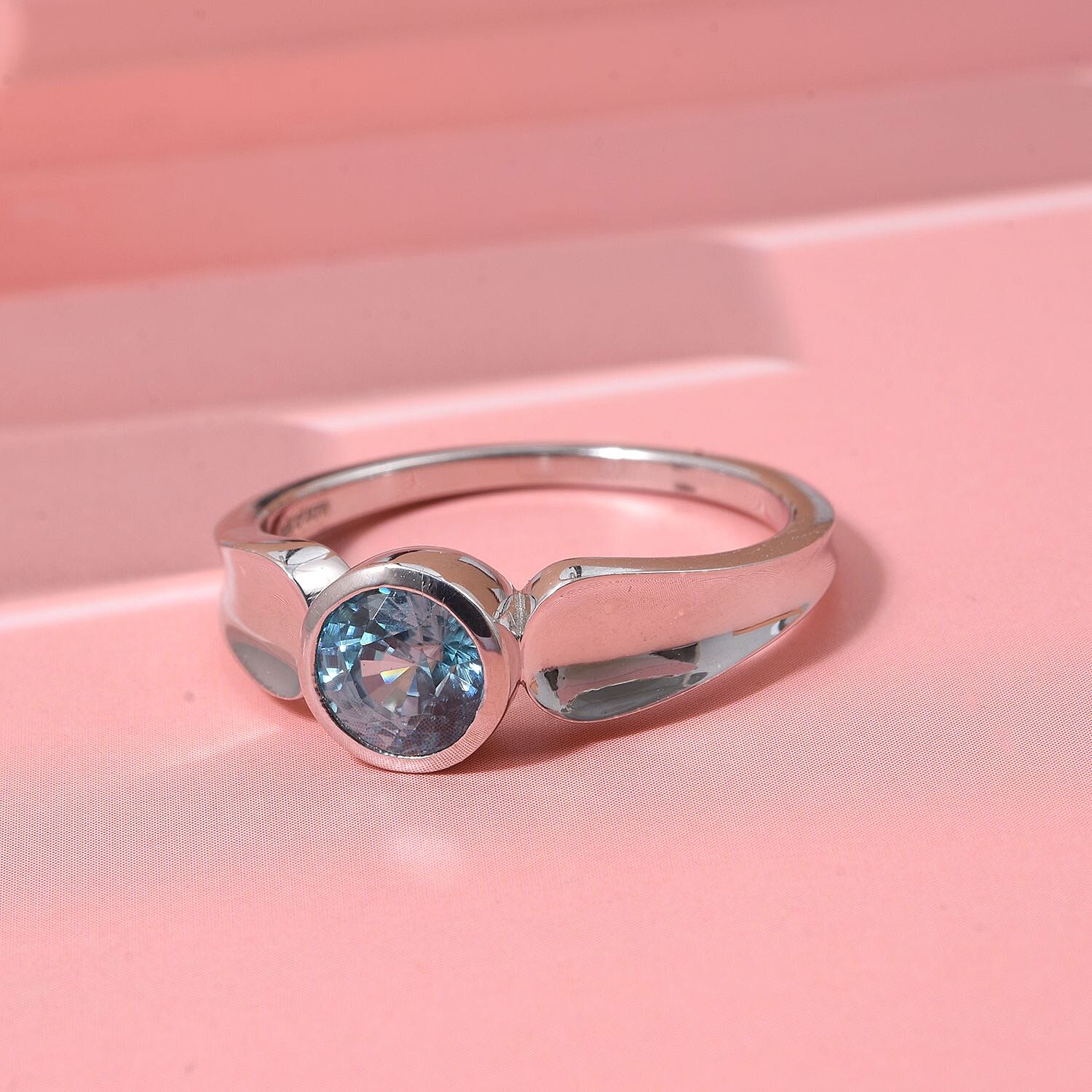 D'Joy Blue Zircon Ring in Rhodium Overlay Sterling Silver 1.33 Ct.