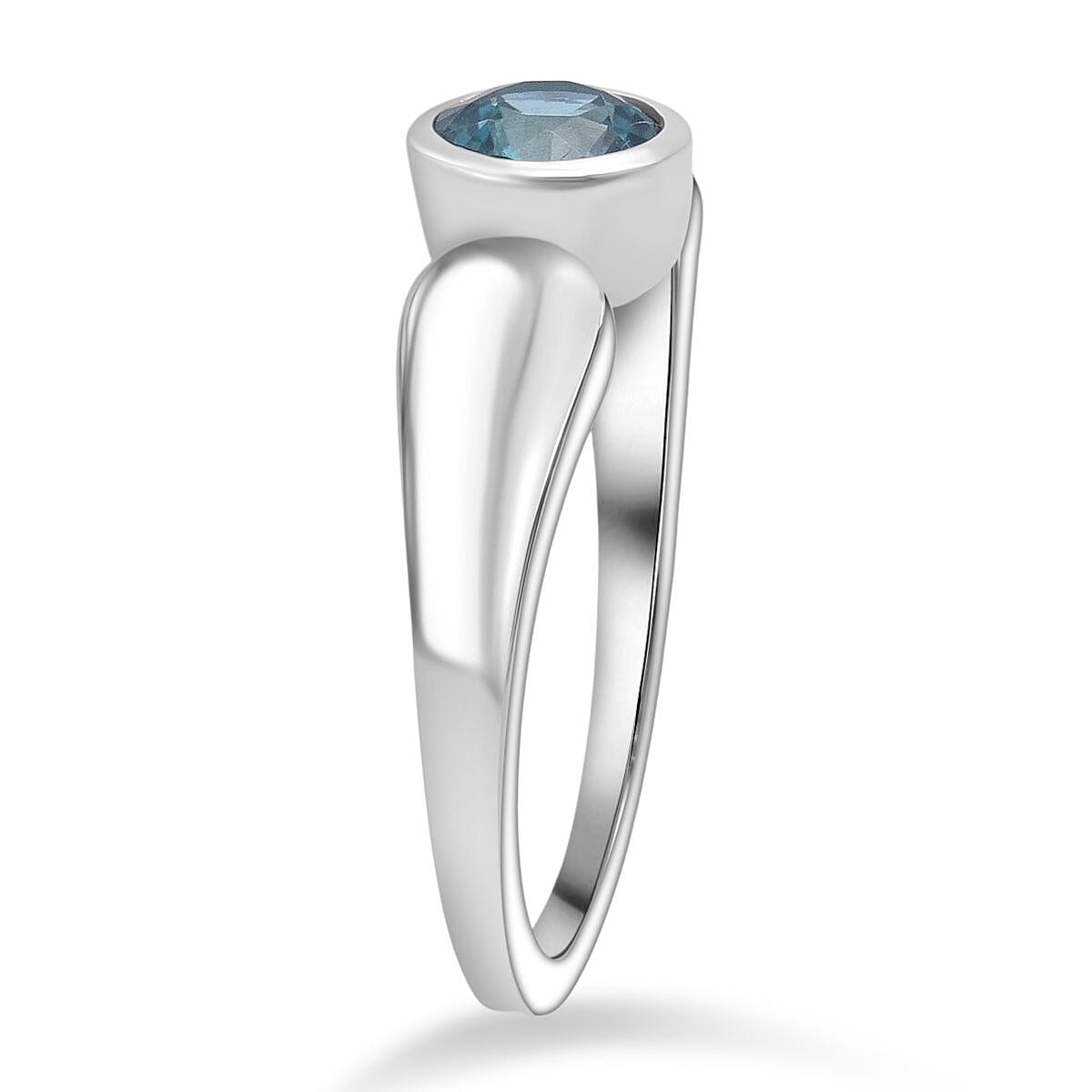 D'Joy Blue Zircon Ring in Rhodium Overlay Sterling Silver 1.33 Ct.