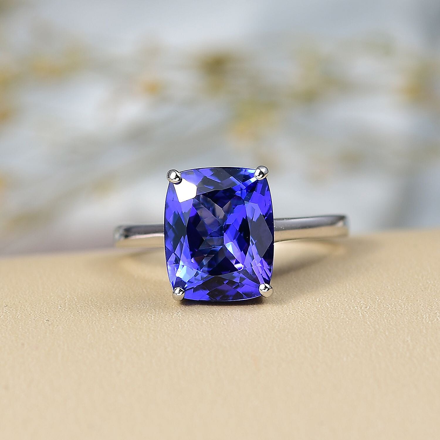Rhapsody 950 Platinum AAAA Tanzanite Solitaire Ring 4.54 Ct, Platinum Wt. 4.87 Gms.