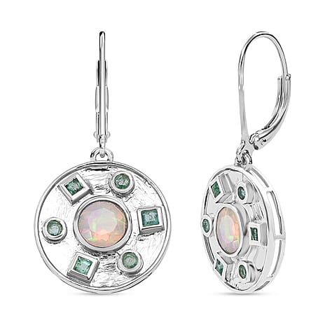 D'Joy Ethiopian Opal & Emerald Earring with Lever Back in Rhodium Overlay Sterling Silver 1.50 Ct.