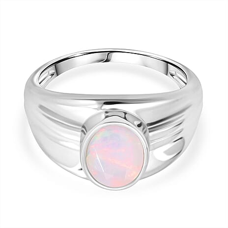 D'Joy Ethiopian Opal Ring in Rhodium Overlay Sterling Silver 1.12 Ct, Silver Wt. 5.00 Gms.