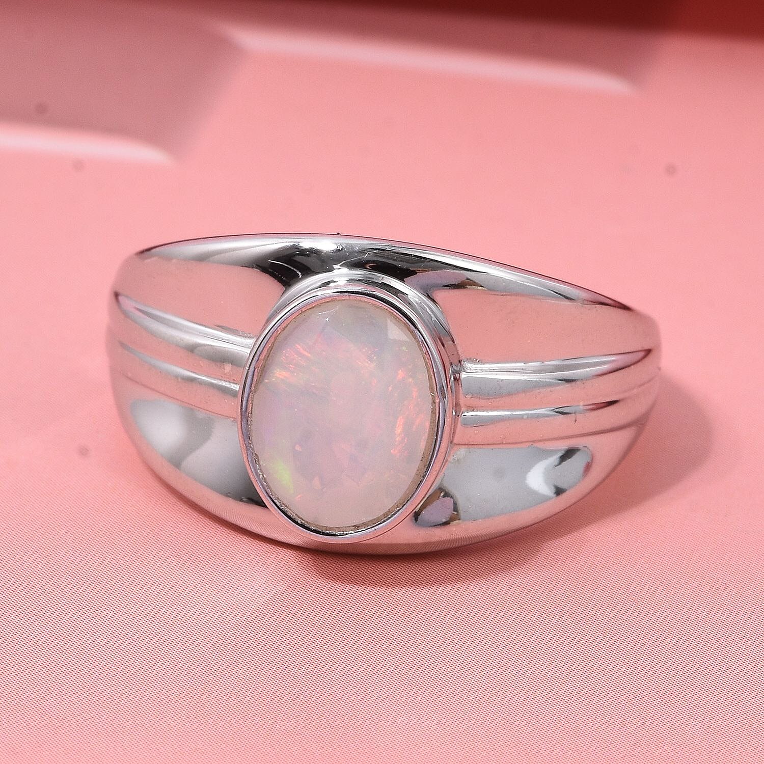 D'Joy Ethiopian Opal Ring in Rhodium Overlay Sterling Silver 1.12 Ct, Silver Wt. 5.00 Gms.