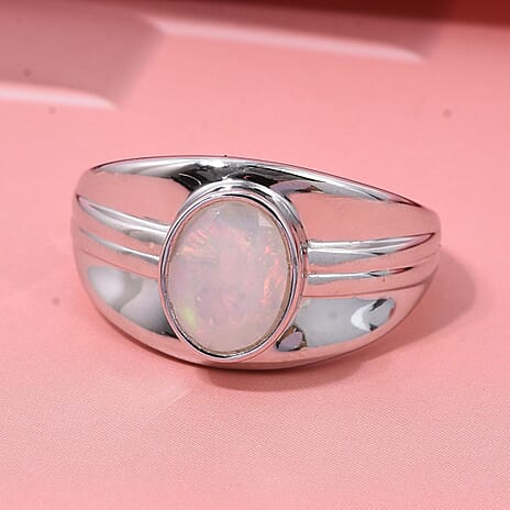 D'Joy Ethiopian Opal Ring in Rhodium Overlay Sterling Silver 1.12 Ct, Silver Wt. 5.00 Gms.