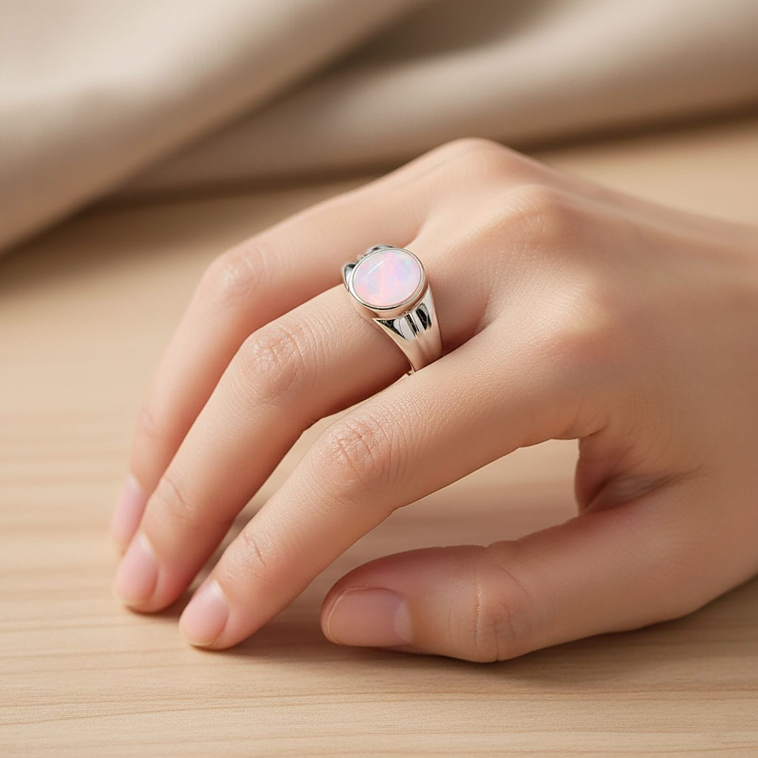 D'Joy Ethiopian Opal Ring in Rhodium Overlay Sterling Silver 1.12 Ct, Silver Wt. 5.00 Gms.