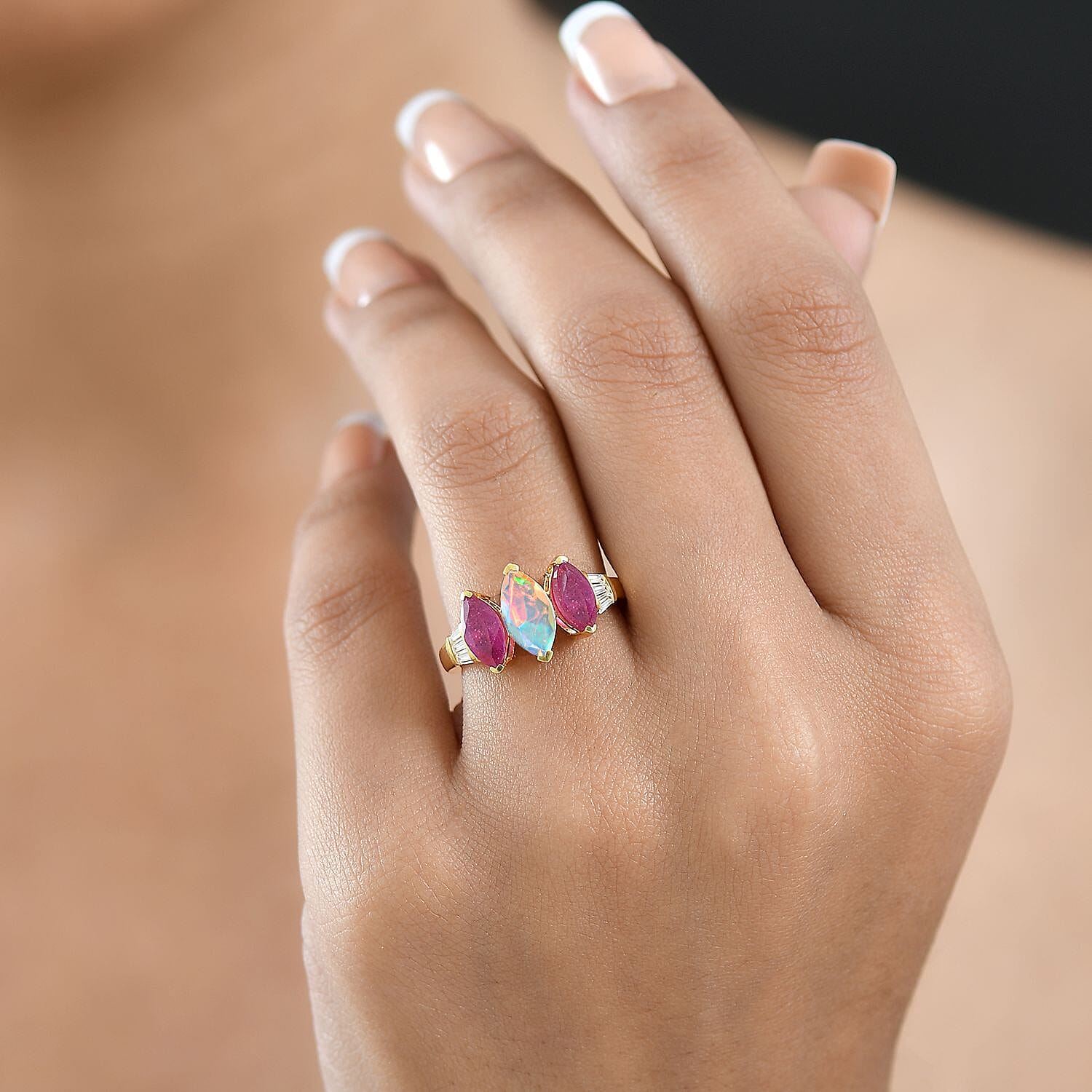 D'Joy Ethiopian Opal African Ruby White Zircon Main Stone With Side Stone Ring