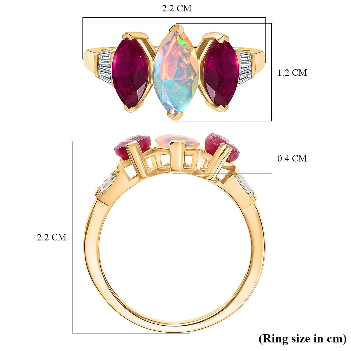 D'Joy Ethiopian Opal African Ruby White Zircon Main Stone With Side Stone Ring