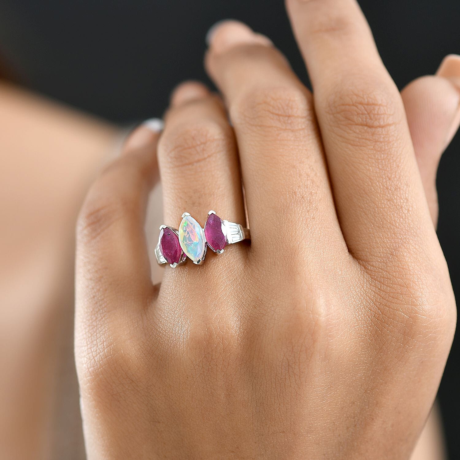 D'Joy Ethiopian Opal African Ruby White Zircon Main Stone With Side Stone Ring